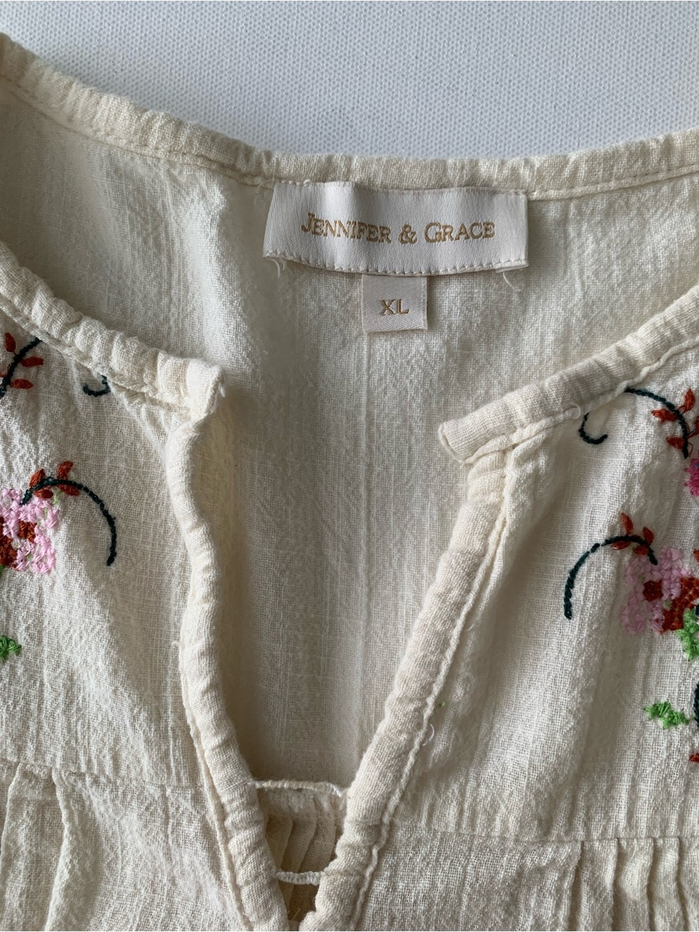 Jennifer Grace Y2K Embroidered Ruffle Sleeve Top Size XL Boho Floral Cottagecore - Picture 7 of 13